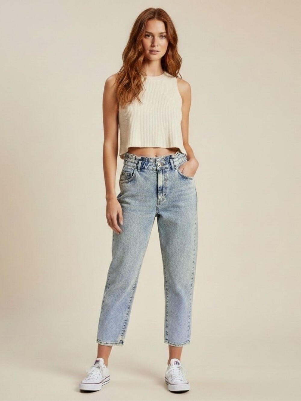 Zara Light Blue Acid-Wash High Waist Paper Bag Jeans. EUC, 6